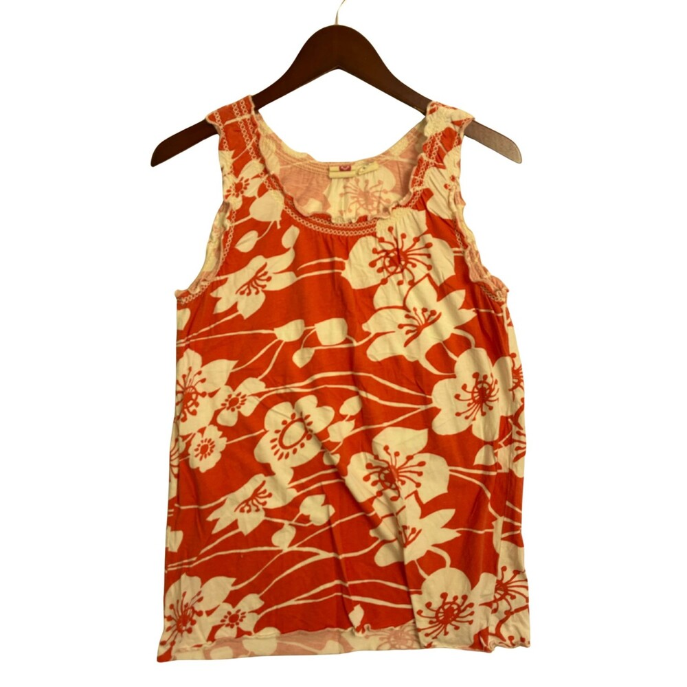 Roxy Womens Floral Tank Top Pink White Hawaiian Hibiscus Sleeveless Surf Beach